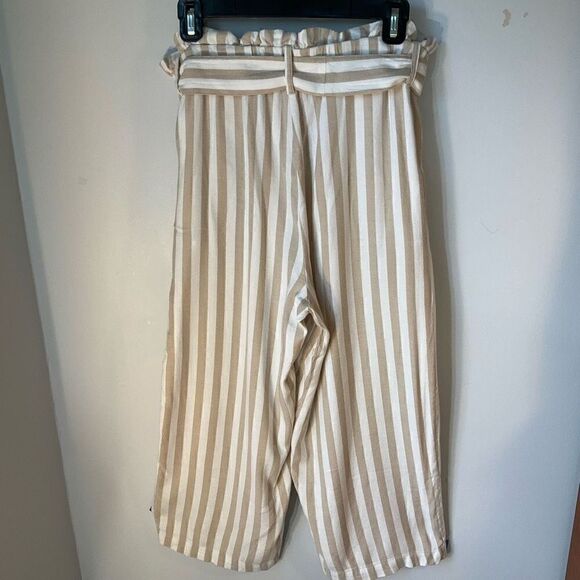 Fever Cropped Paper Bag Pants, Cream and Tan Striped, Large - Picture 4 of 10